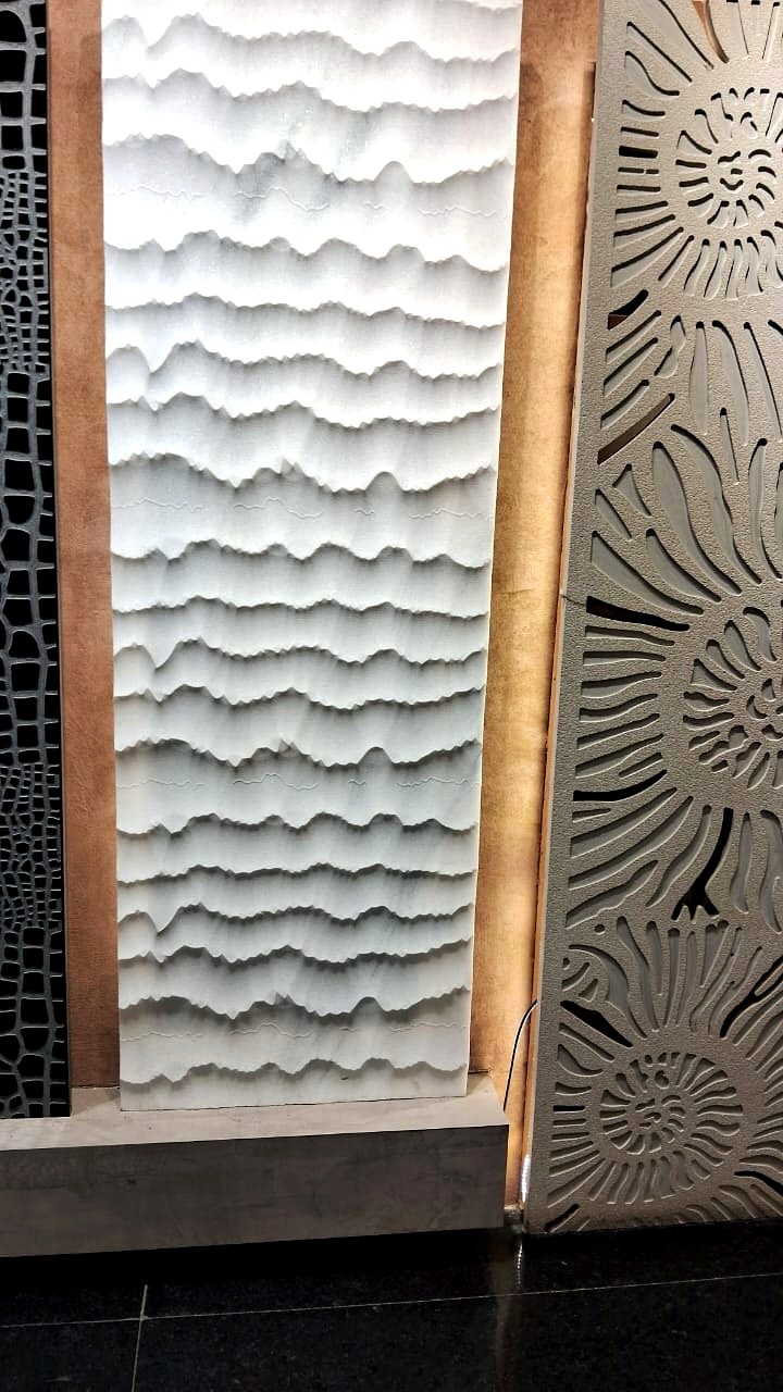 Aura Dune Relief Panel - Natural White Marble · CNC Sculpted
